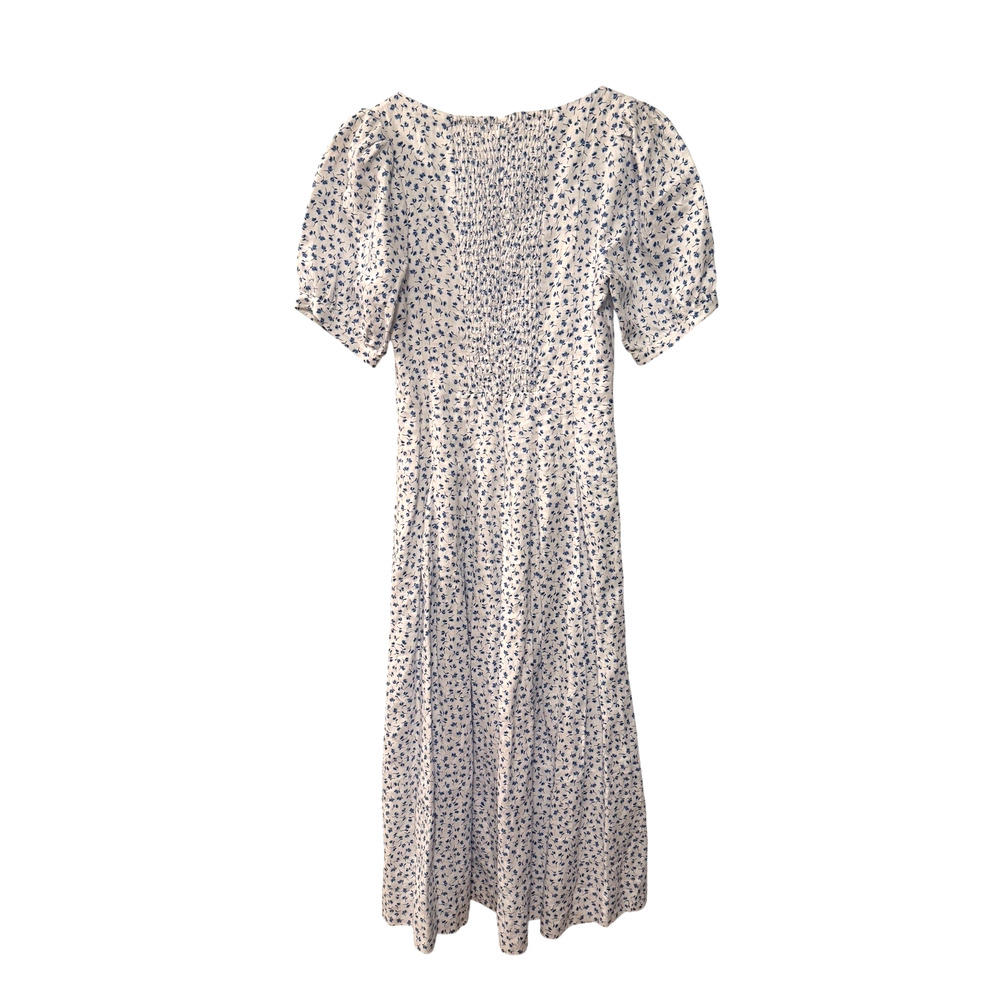 Reformation 6 Coucou 100% Linen Midi Dress Puff Sleeve Liberty Floral Blue White - Picture 6 of 16